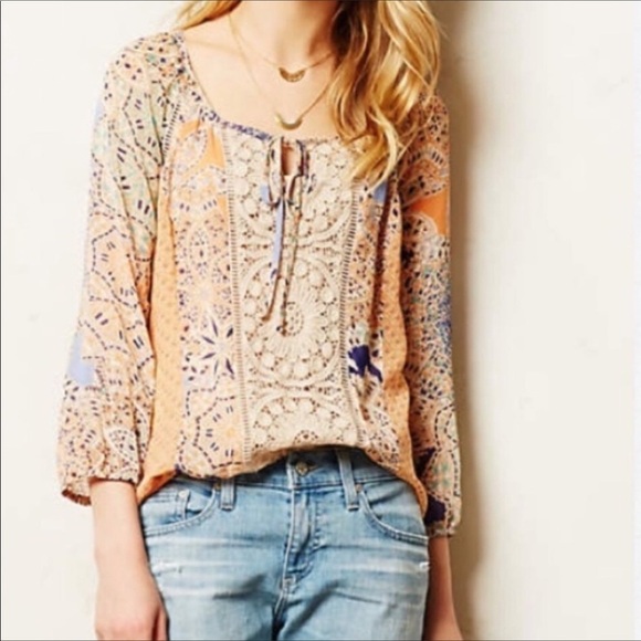 Anthropologie Meadow Rue Long Sleeve Peasant Top - Picture 2 of 8